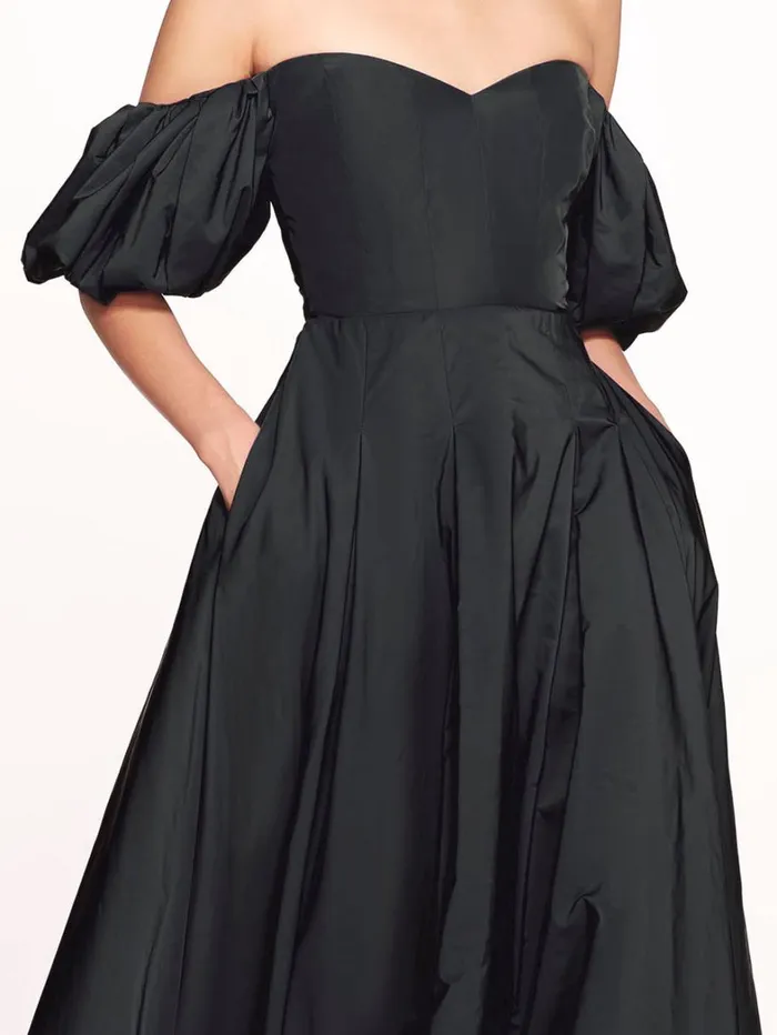 Women Marchesa Dresses Balloon Sleeve Taffeta Gown Black Women Marchesa Dresses Balloon Sleeve Taffeta Gown Black