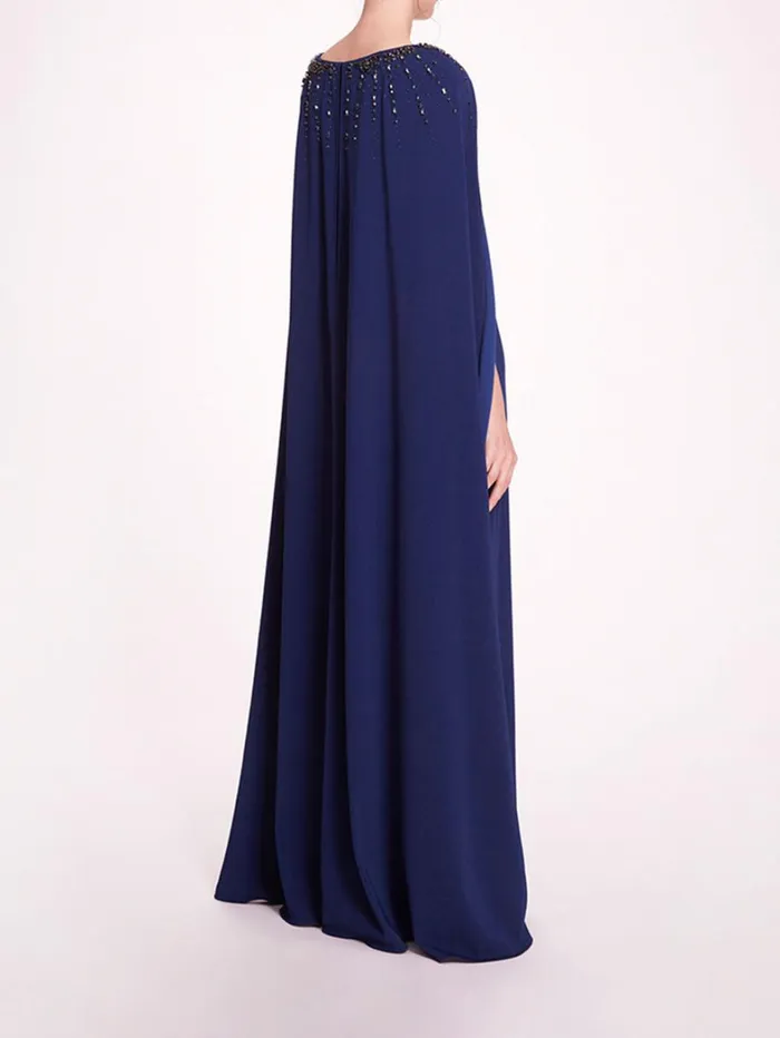 Women Marchesa Dresses Embellished Cape Gown Navy Women Marchesa Dresses Embellished Cape Gown Navy