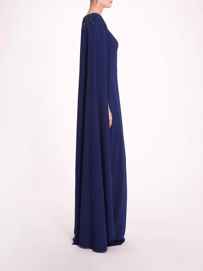 Women Marchesa Dresses Embellished Cape Gown Navy Women Marchesa Dresses Embellished Cape Gown Navy