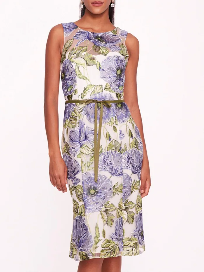 Women Marchesa Dresses Embroidered Midi Dress Blue White Women Marchesa Dresses Embroidered Midi Dress Blue White