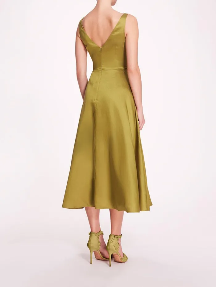 Women Marchesa Dresses Floral Mikado Midi Dress Olive Women Marchesa Dresses Floral Mikado Midi Dress Olive