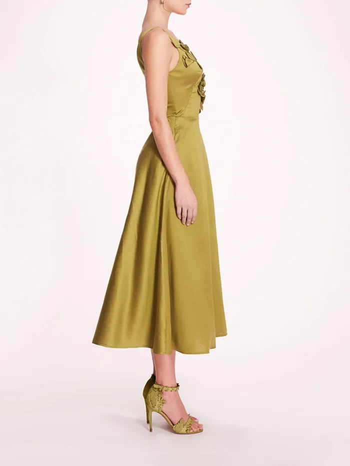 Women Marchesa Dresses Floral Mikado Midi Dress Olive Women Marchesa Dresses Floral Mikado Midi Dress Olive
