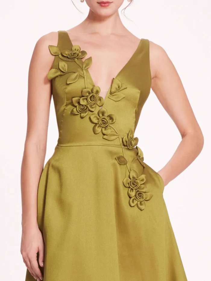 Women Marchesa Dresses Floral Mikado Midi Dress Olive Women Marchesa Dresses Floral Mikado Midi Dress Olive