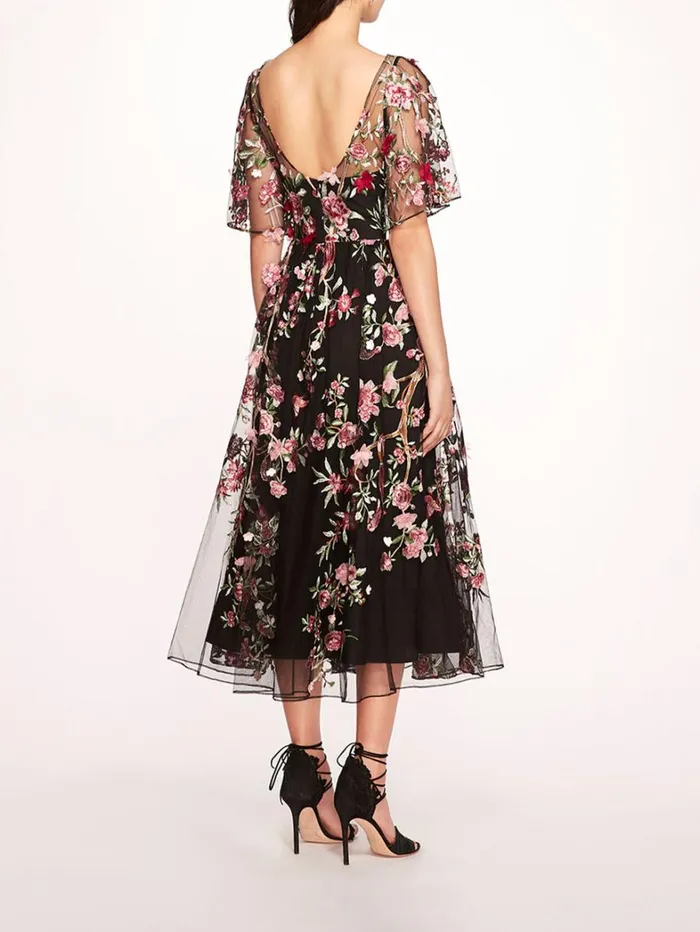 Women Marchesa Dresses Garden Of Eden Midi Dress Black Multi Women Marchesa Dresses Garden Of Eden Midi Dress Black Multi