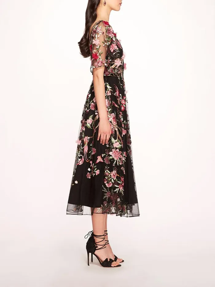 Women Marchesa Dresses Garden Of Eden Midi Dress Black Multi Women Marchesa Dresses Garden Of Eden Midi Dress Black Multi