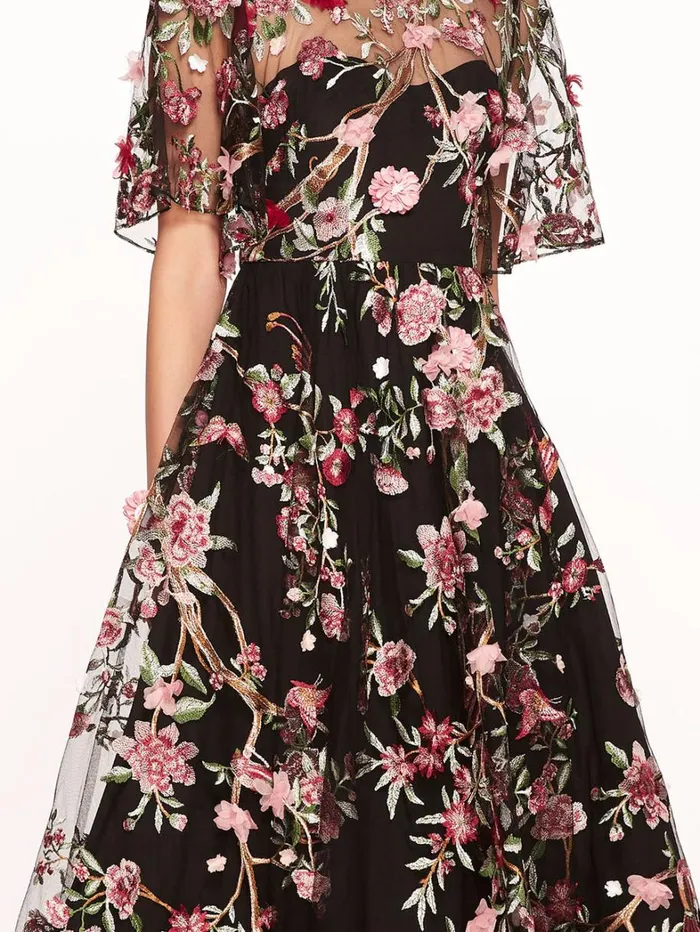 Women Marchesa Dresses Garden Of Eden Midi Dress Black Multi Women Marchesa Dresses Garden Of Eden Midi Dress Black Multi