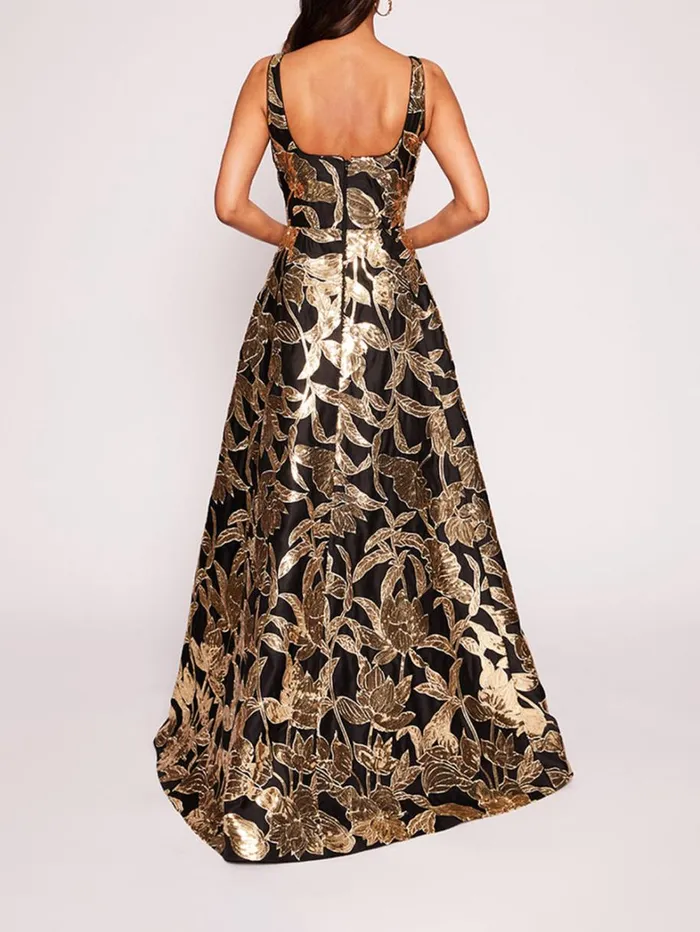 Women Marchesa Dresses Lotus Sequin Gown Black Gold Women Marchesa Dresses Lotus Sequin Gown Black Gold