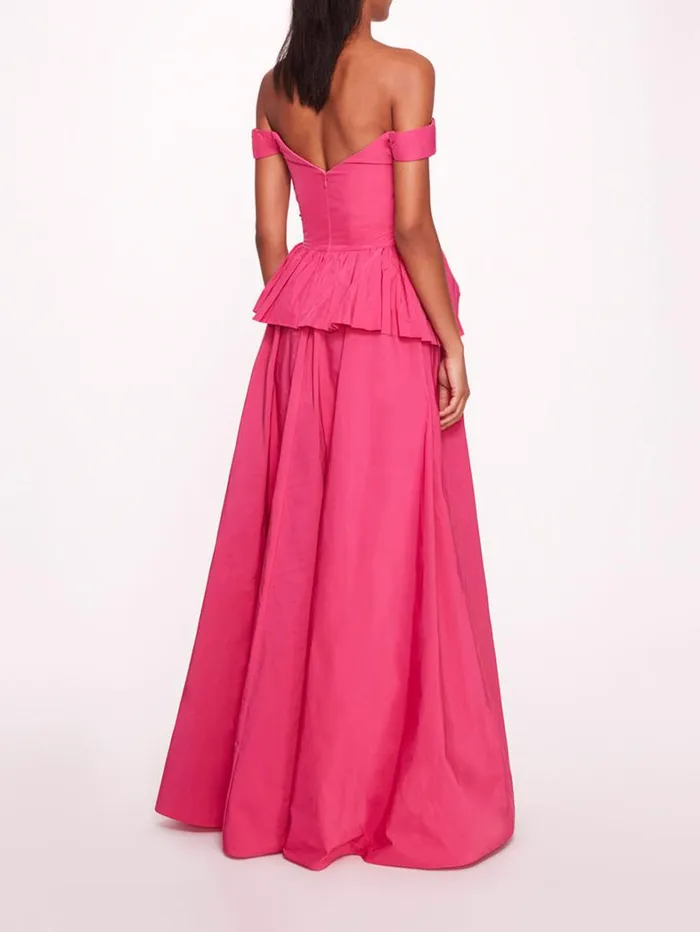Women Marchesa Dresses Peplum Taffeta Gown Pink