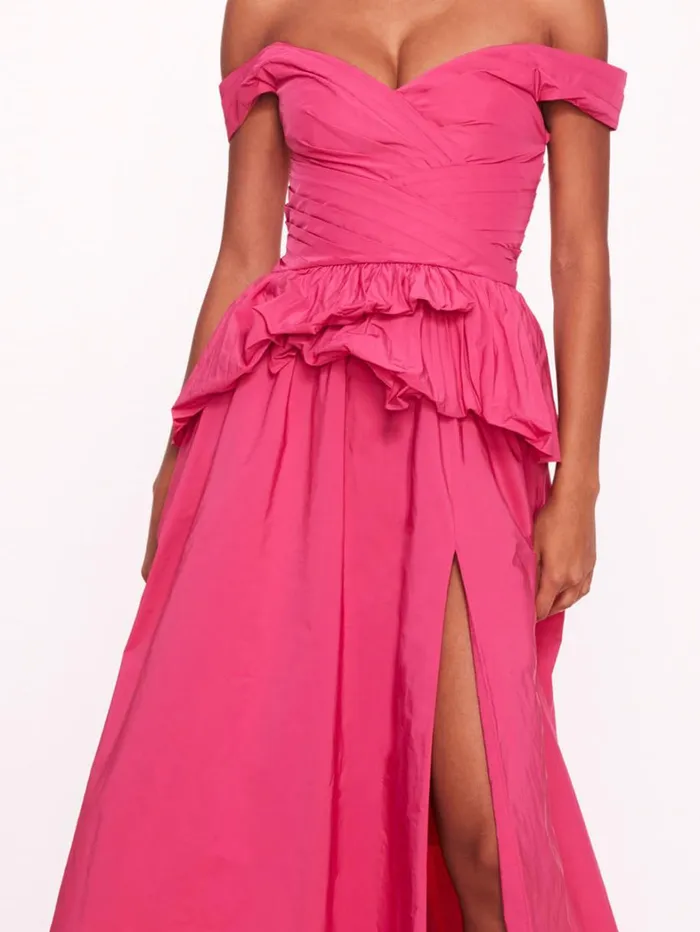Women Marchesa Dresses Peplum Taffeta Gown Pink