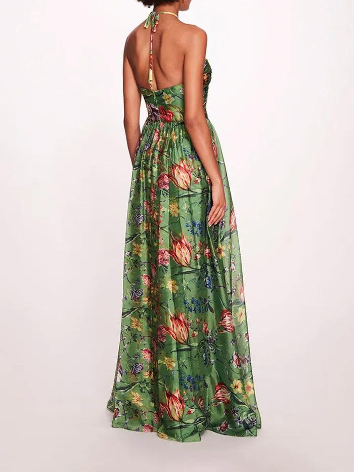 Women Marchesa Dresses Ribbons Cape Gown Green Multi Women Marchesa Dresses Ribbons Cape Gown Green Multi