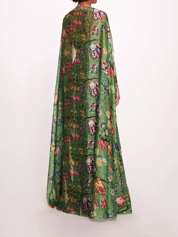 Women Marchesa Dresses Ribbons Cape Gown Green Multi Women Marchesa Dresses Ribbons Cape Gown Green Multi
