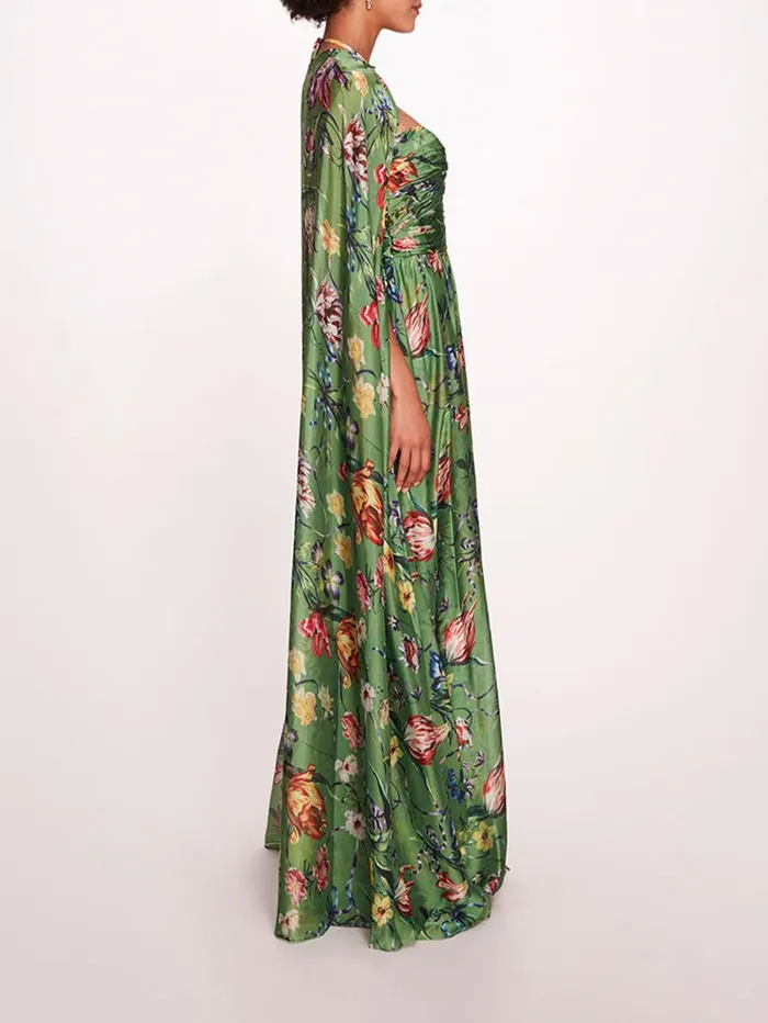 Women Marchesa Dresses Ribbons Cape Gown Green Multi Women Marchesa Dresses Ribbons Cape Gown Green Multi