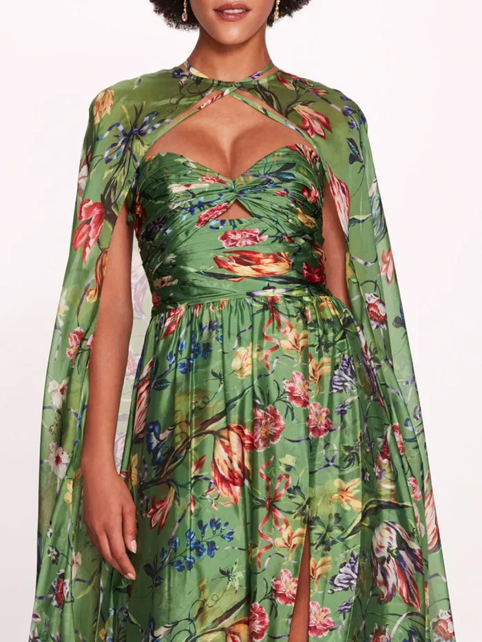 Women Marchesa Dresses Ribbons Cape Gown Green Multi Women Marchesa Dresses Ribbons Cape Gown Green Multi