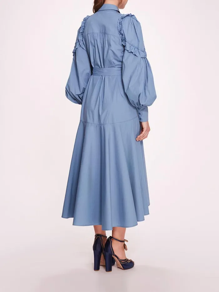 Women Marchesa Dresses Rosette Ruffle Midi Dress Denim Blue Women Marchesa Dresses Rosette Ruffle Midi Dress Denim Blue
