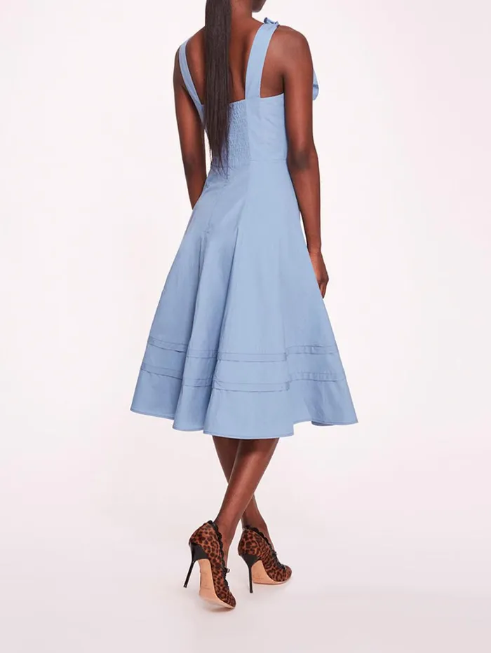 Women Marchesa Dresses Rosette Ruffle Sundress Denim Blue Women Marchesa Dresses Rosette Ruffle Sundress Denim Blue