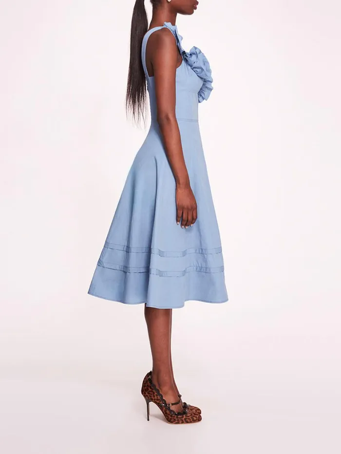 Women Marchesa Dresses Rosette Ruffle Sundress Denim Blue Women Marchesa Dresses Rosette Ruffle Sundress Denim Blue