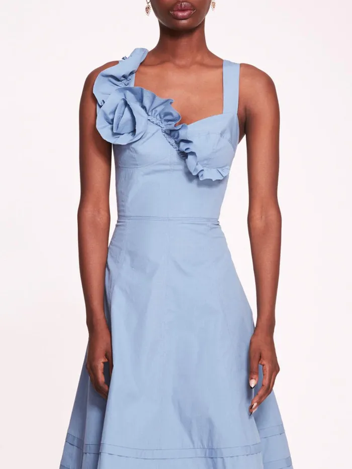 Women Marchesa Dresses Rosette Ruffle Sundress Denim Blue Women Marchesa Dresses Rosette Ruffle Sundress Denim Blue