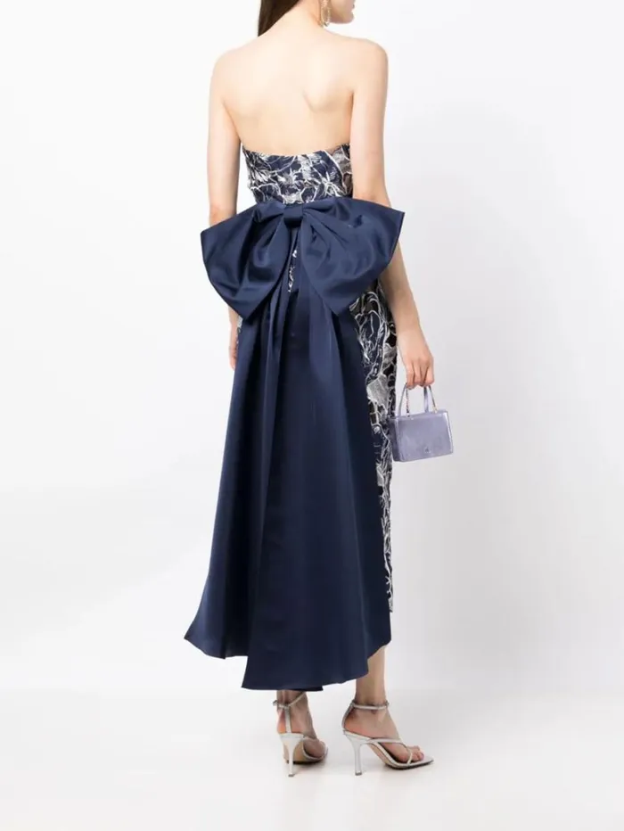 Women Marchesa Dresses Strapless Column Midi Dress Navy Women Marchesa Dresses Strapless Column Midi Dress Navy
