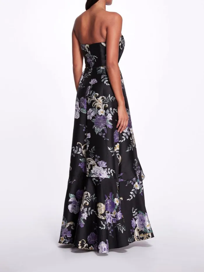 Women Marchesa Dresses Strapless Floral Gown Black Women Marchesa Dresses Strapless Floral Gown Black