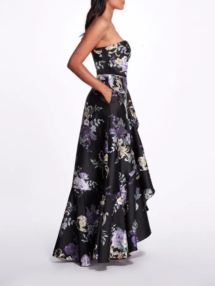 Women Marchesa Dresses Strapless Floral Gown Black Women Marchesa Dresses Strapless Floral Gown Black