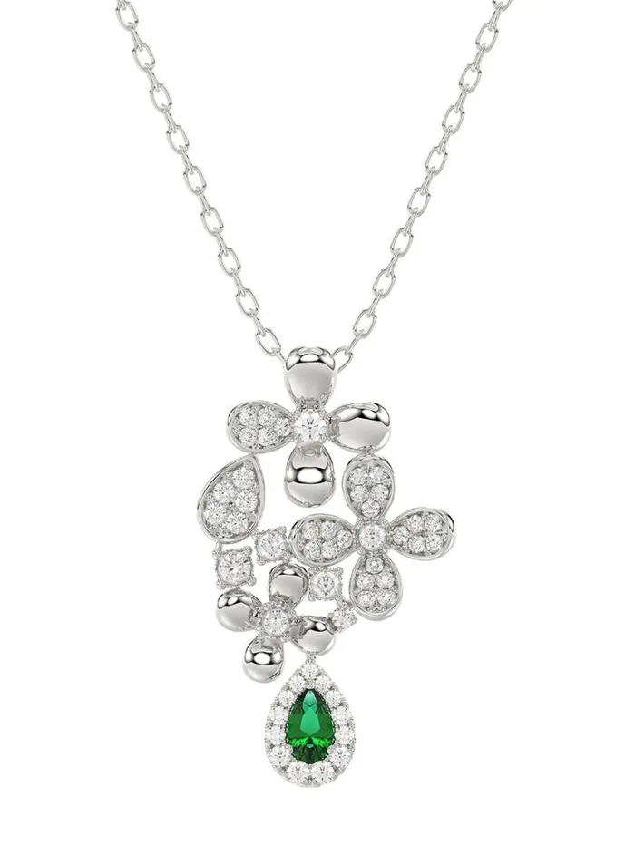 Women Marchesa Jewelry Floral White Gold Pendant Necklace White Gold