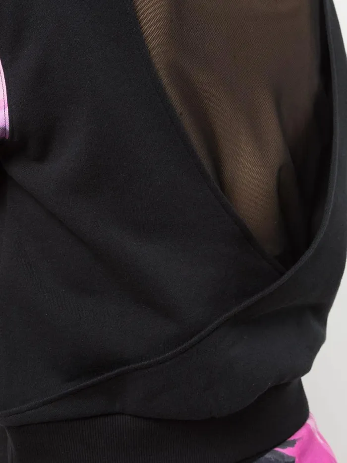 Women Marchesa Tops Black And Pink Floral Crew Neck Sweatshirt With Mesh Cutout Back Raspberry Multi Women Marchesa Tops Black And Pink Floral Crew Neck Sweatshirt With Mesh Cutout Back Raspberry Multi