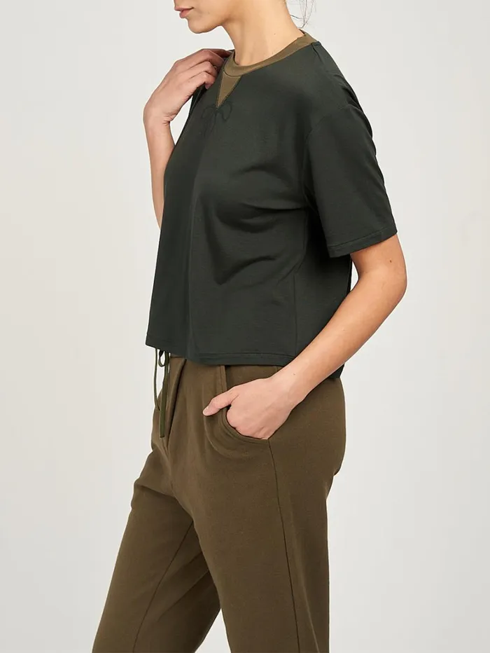 Women Marchesa Tops Womens Cropped Olive Green Tee Shirt Olive