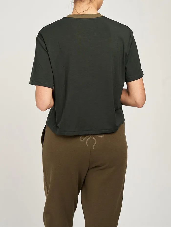 Women Marchesa Tops Womens Cropped Olive Green Tee Shirt Olive