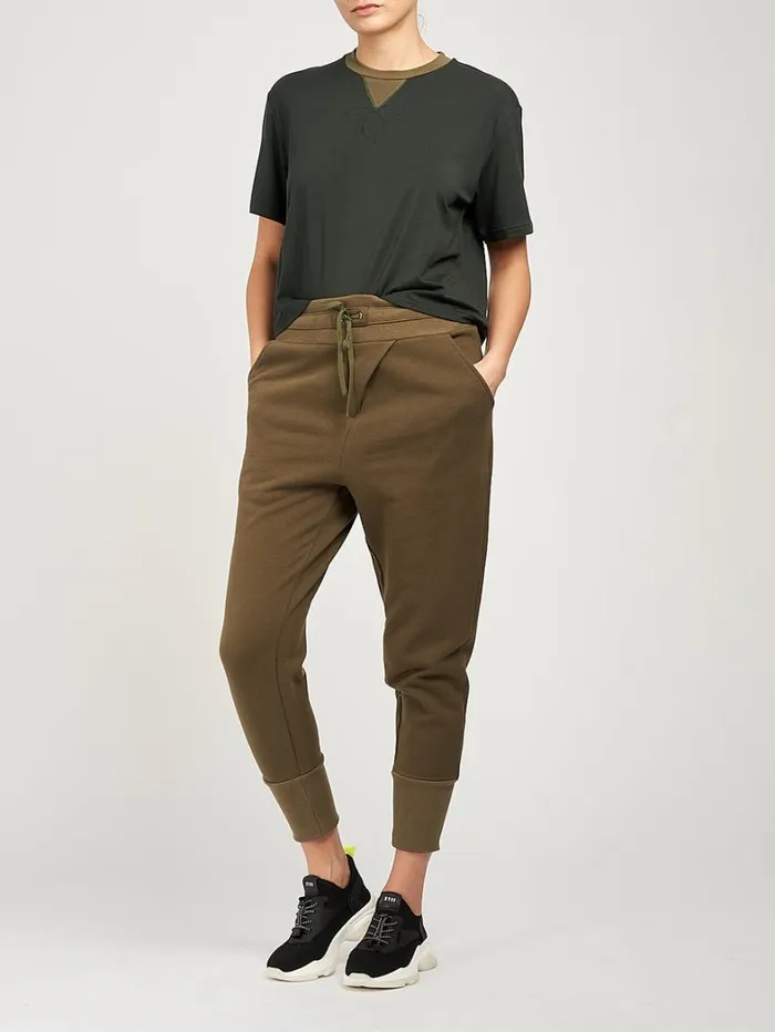 Women Marchesa Tops Womens Cropped Olive Green Tee Shirt Olive