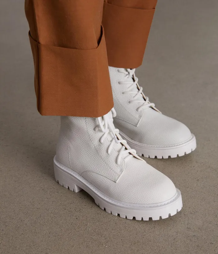 Women Maree Vegan Combat Boots White Matt and Nat Boots