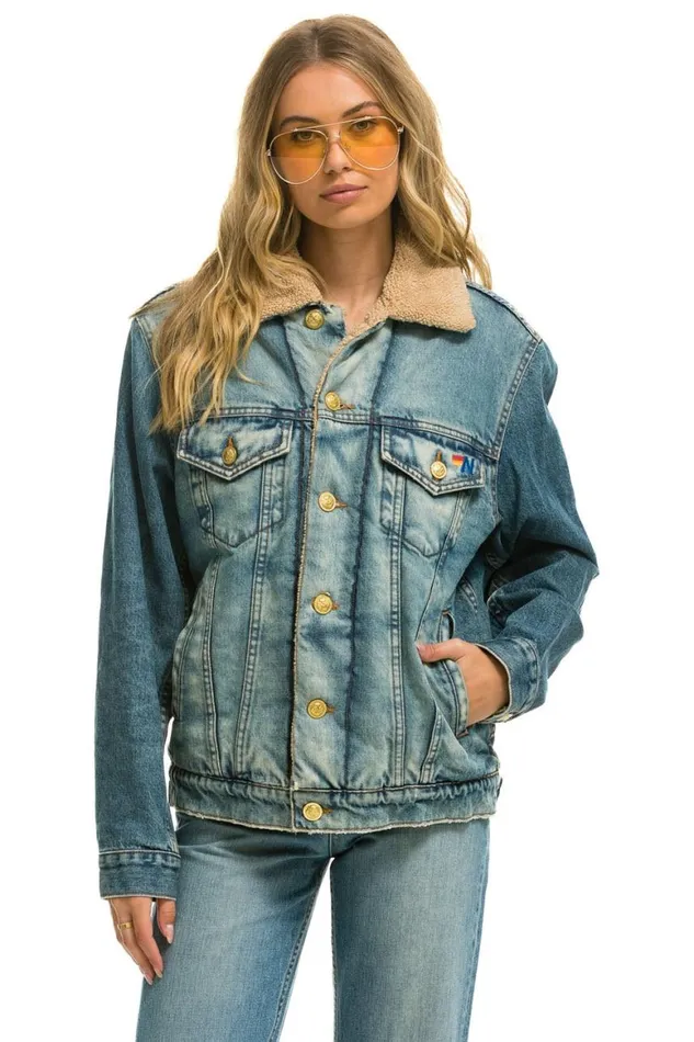 WomenMen Denim Aviator Nation Cali Lover Ranch Sherpa Denim Jacket 8211 Vintage