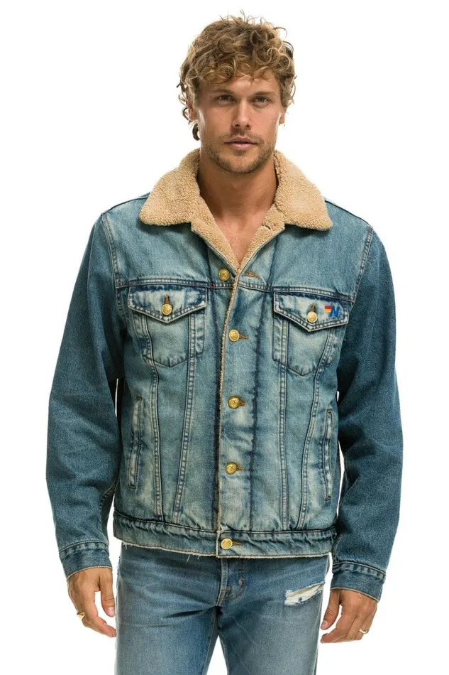 WomenMen Denim Aviator Nation Cali Lover Ranch Sherpa Denim Jacket 8211 Vintage