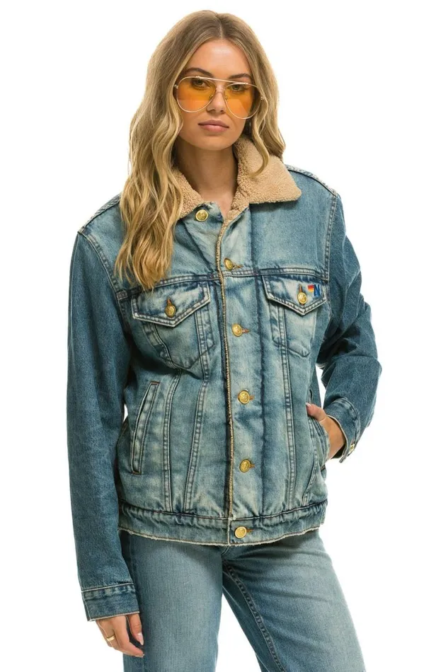 WomenMen Denim Aviator Nation Cali Lover Ranch Sherpa Denim Jacket 8211 Vintage
