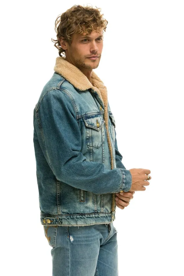 WomenMen Denim Aviator Nation Cali Lover Ranch Sherpa Denim Jacket 8211 Vintage