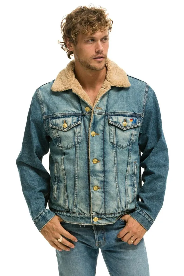 WomenMen Denim Aviator Nation Cali Lover Ranch Sherpa Denim Jacket 8211 Vintage