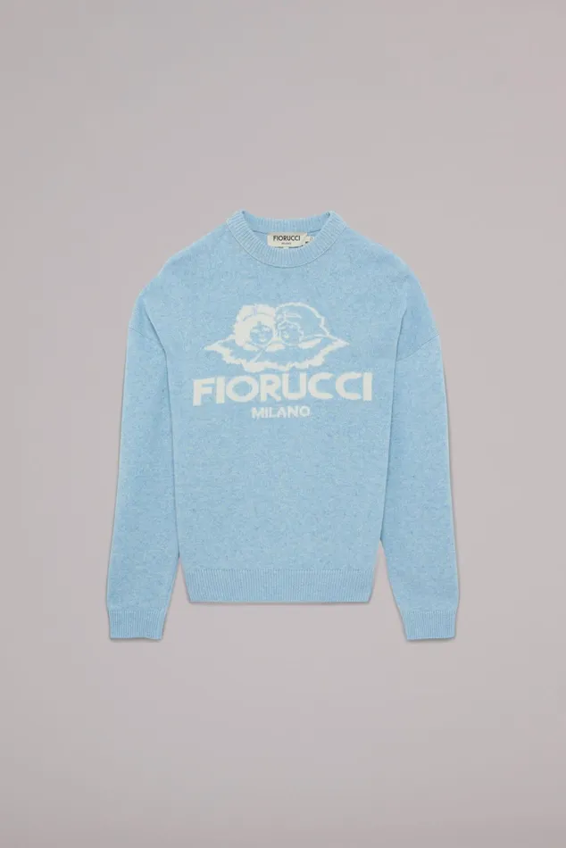 WomenMen Fiorucci Sweatshirts and Hoodies Unisex Milano Angels Knit Jumper Blue
