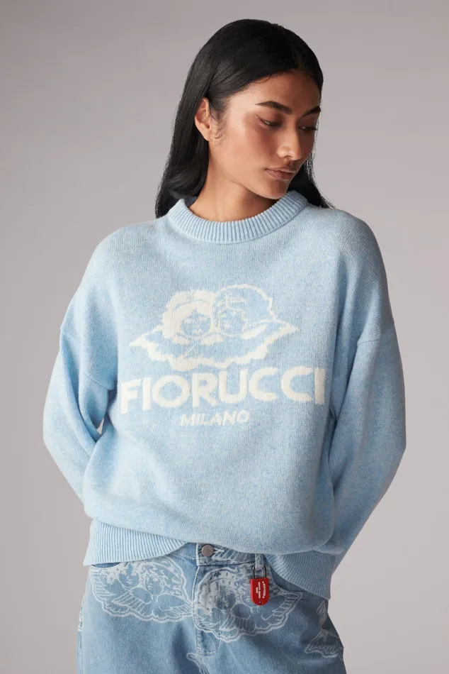 WomenMen Fiorucci Sweatshirts and Hoodies Unisex Milano Angels Knit Jumper Blue
