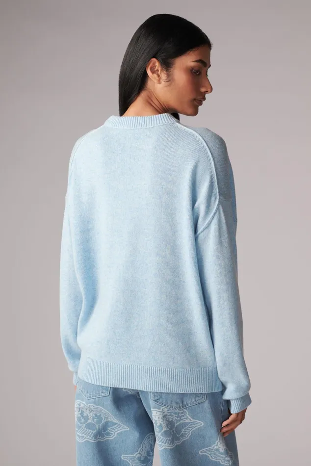 WomenMen Fiorucci Sweatshirts and Hoodies Unisex Milano Angels Knit Jumper Blue