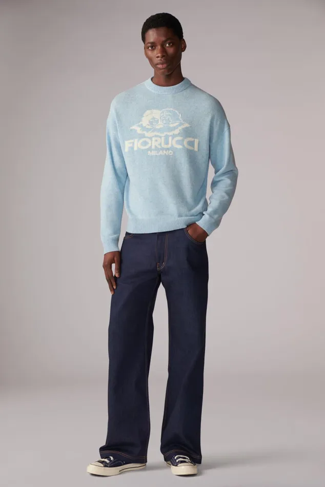 WomenMen Fiorucci Sweatshirts and Hoodies Unisex Milano Angels Knit Jumper Blue