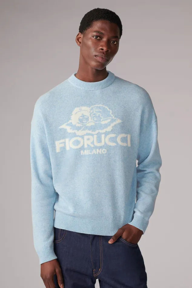 WomenMen Fiorucci Sweatshirts and Hoodies Unisex Milano Angels Knit Jumper Blue