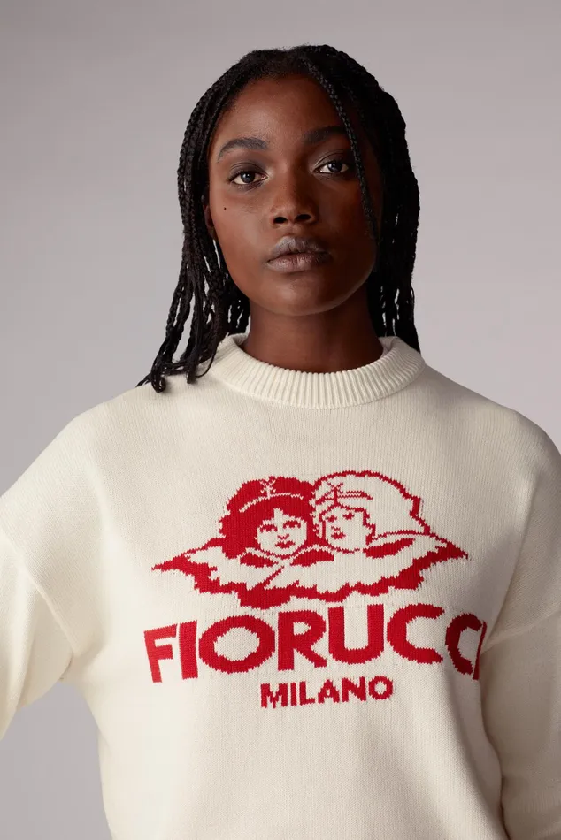 WomenMen Fiorucci Sweatshirts and Hoodies Unisex Milano Angels Knit Jumper Cream WomenMen Fiorucci Sweatshirts and Hoodies Unisex Milano Angels Knit Jumper Cream