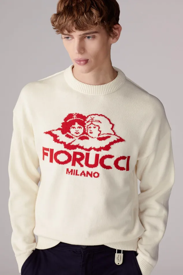 WomenMen Fiorucci Sweatshirts and Hoodies Unisex Milano Angels Knit Jumper Cream WomenMen Fiorucci Sweatshirts and Hoodies Unisex Milano Angels Knit Jumper Cream
