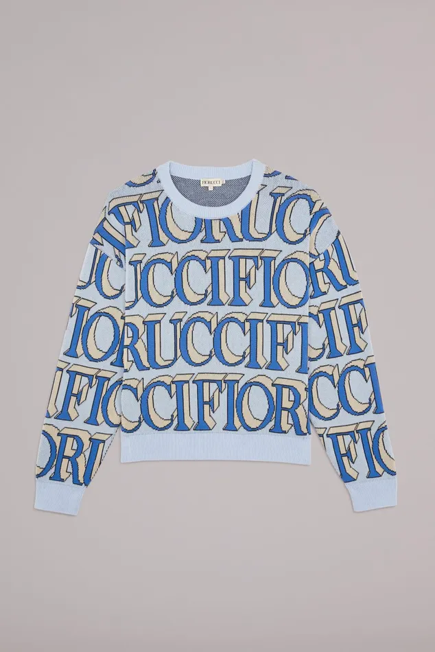 WomenMen Fiorucci Sweatshirts and Hoodies Unisex Monogram Logo Knit Jumper Blue WomenMen Fiorucci Sweatshirts and Hoodies Unisex Monogram Logo Knit Jumper Blue