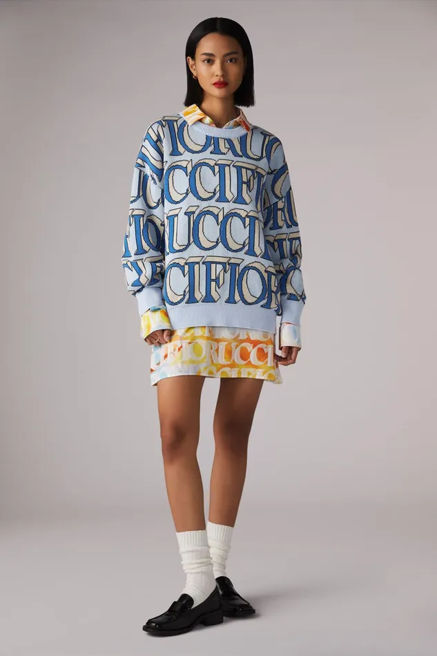 WomenMen Fiorucci Sweatshirts and Hoodies Unisex Monogram Logo Knit Jumper Blue WomenMen Fiorucci Sweatshirts and Hoodies Unisex Monogram Logo Knit Jumper Blue