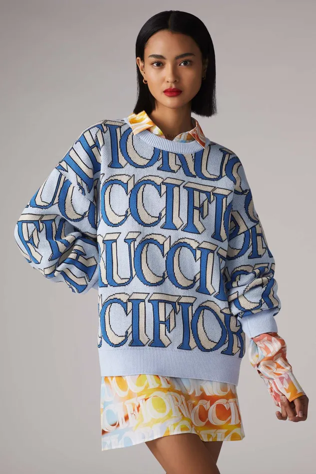WomenMen Fiorucci Sweatshirts and Hoodies Unisex Monogram Logo Knit Jumper Blue WomenMen Fiorucci Sweatshirts and Hoodies Unisex Monogram Logo Knit Jumper Blue