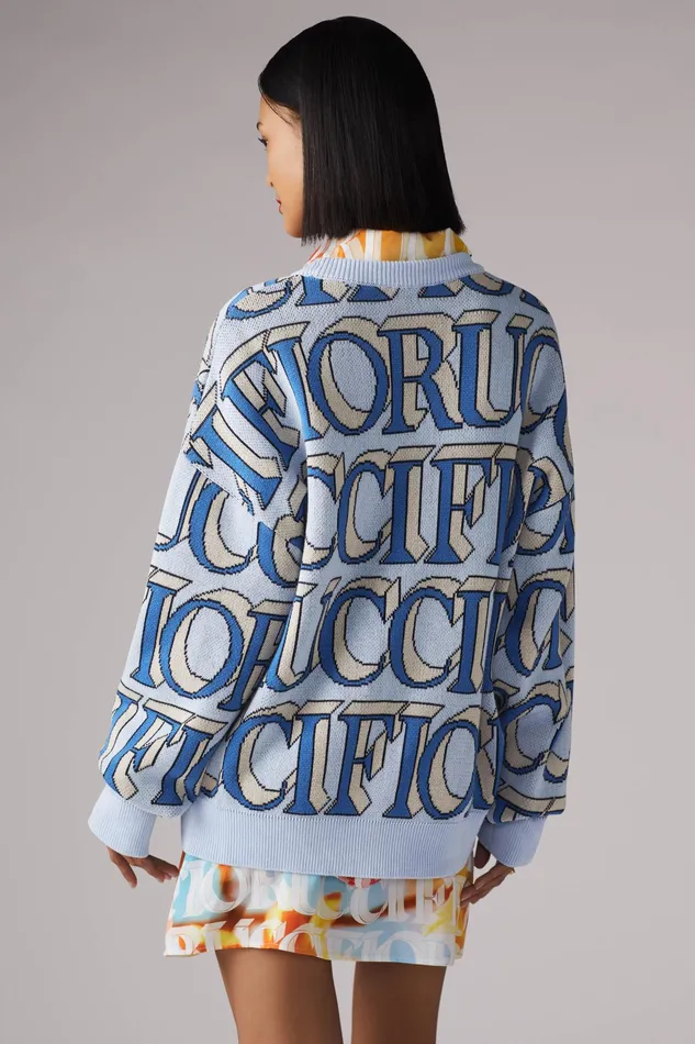 WomenMen Fiorucci Sweatshirts and Hoodies Unisex Monogram Logo Knit Jumper Blue WomenMen Fiorucci Sweatshirts and Hoodies Unisex Monogram Logo Knit Jumper Blue