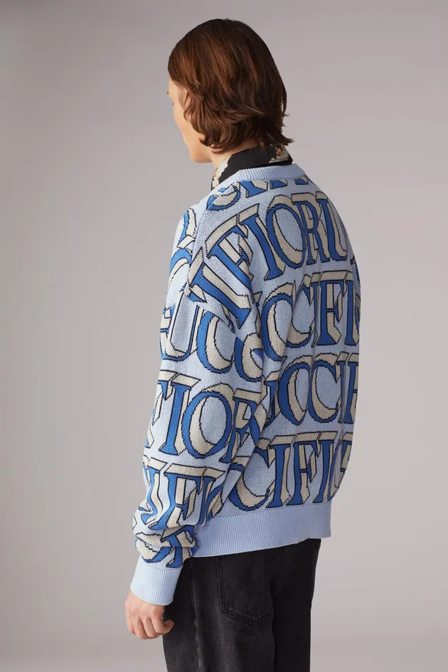 WomenMen Fiorucci Sweatshirts and Hoodies Unisex Monogram Logo Knit Jumper Blue WomenMen Fiorucci Sweatshirts and Hoodies Unisex Monogram Logo Knit Jumper Blue