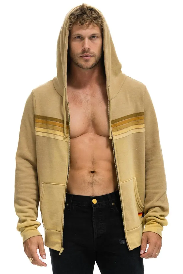 WomenMen Hoodies Aviator Nation 5 Stripe Hoodie 8211 Faded Tan