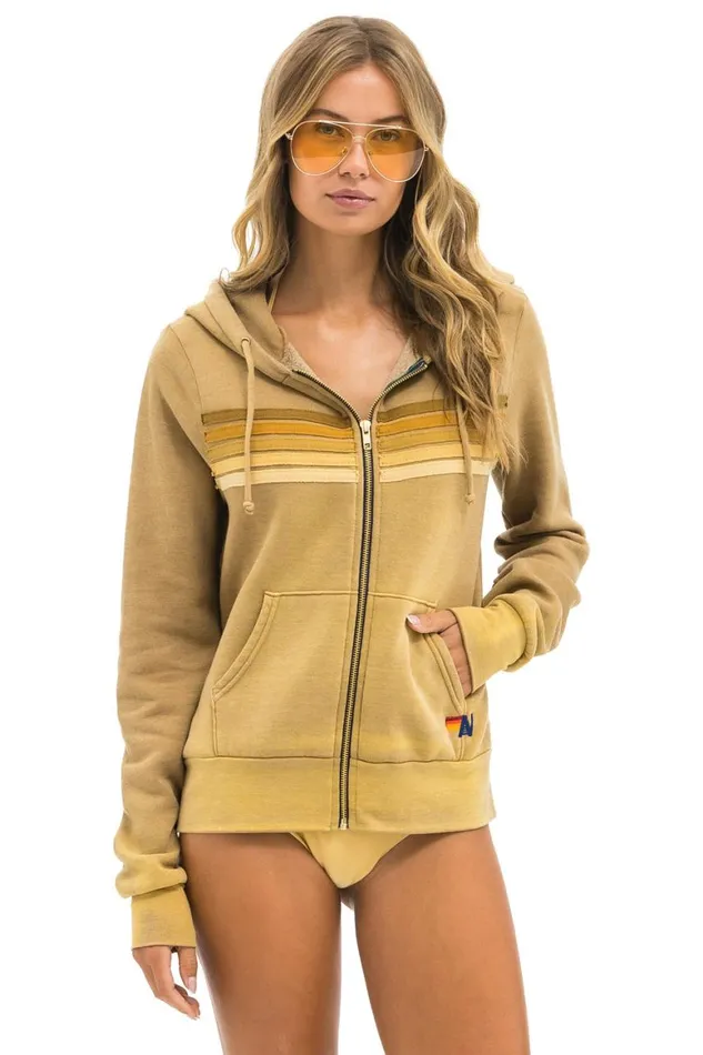 WomenMen Hoodies Aviator Nation 5 Stripe Hoodie 8211 Faded Tan