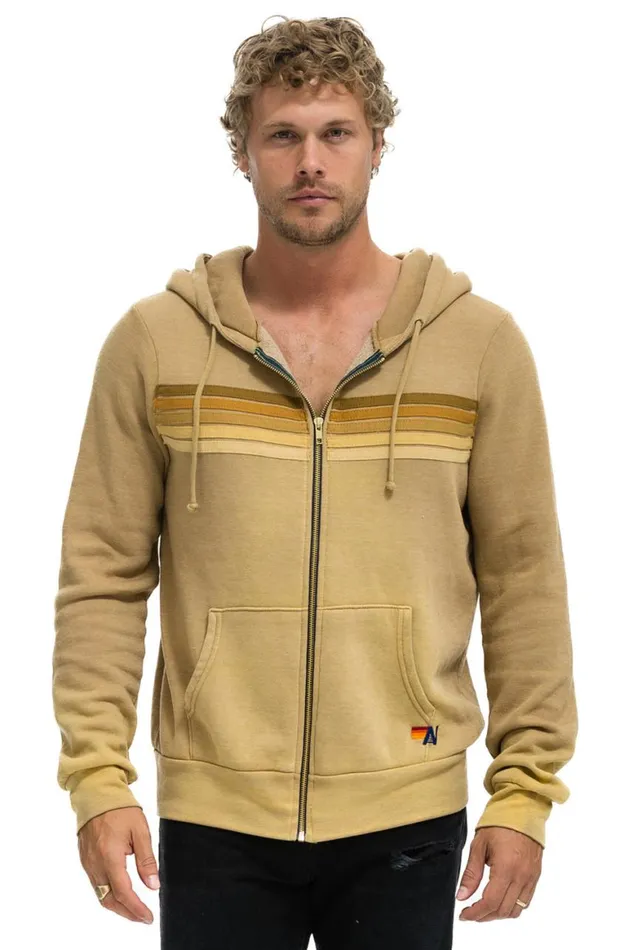 WomenMen Hoodies Aviator Nation 5 Stripe Hoodie 8211 Faded Tan